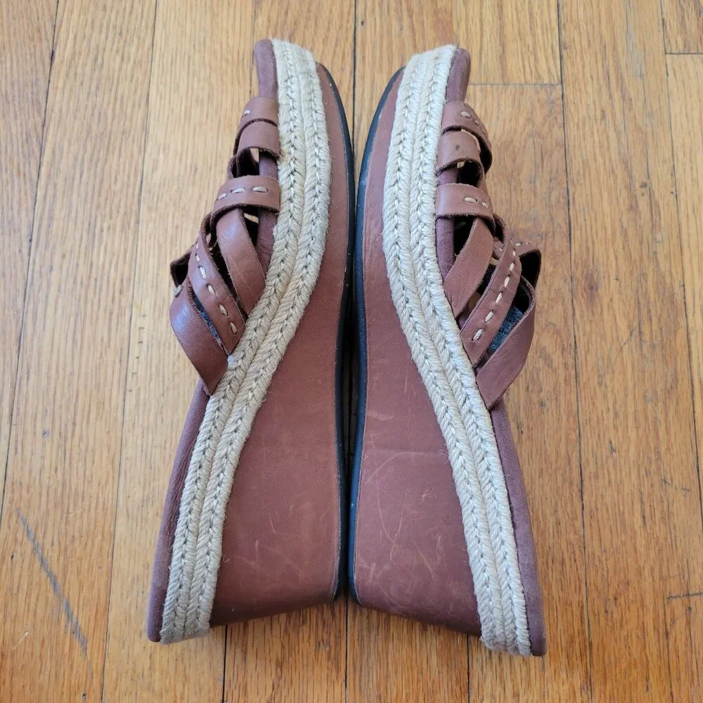 UGG 11 Brown Leather Espadrille Wedge‎ Sandals Open Toe 1000479 ADDYSON
